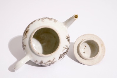 A Chinese grisaille miniature teapot with a landscape design, Yongzheng