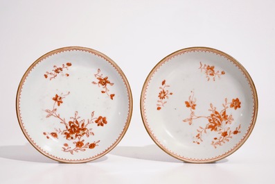 Two Chinese Batavian ware covered bowls, two cups and saucers, and a Japanese Imari teapot, 18th C.
