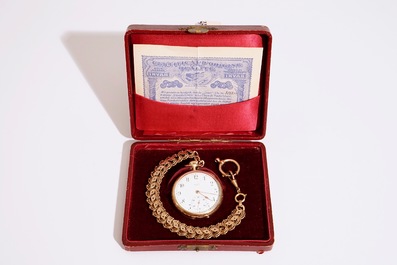 Un montre de poche en or 14 K dans sa bo&icirc;te d'origine, Invar, Suisse, d&eacute;but du 20&egrave;me