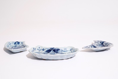 Two English Delft condiment plates and a German N&uuml;rnberg example, 18th C.
