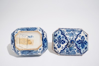 A Dutch Delft blue and white chinoiserie tureen and cover, 18th C.