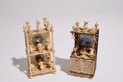 A set of carved bone miniature dollhouse furniture, France, 19th C.