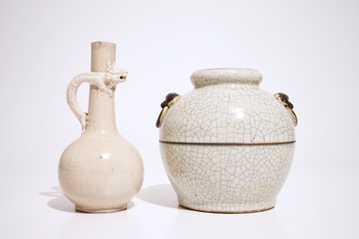 Two Chinese monochrome crackle glazed vases, 19th C.