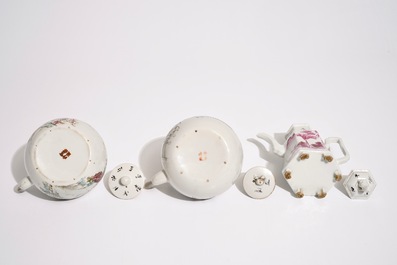 Two Chinese qianjiang cai teapots and a wine jug, 19/20th C.