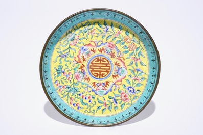 A Chinese Canton enamel sweetmeat set on tray, 19th C.