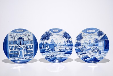 A complete series of twelve Dutch Delft blue and white month plates, Makkum, late 19th C.