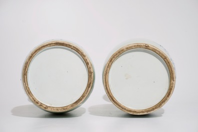 A pair of Chinese blue and white on celadon ground vases, 19th C.