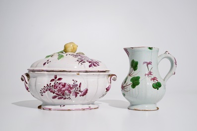 A group of French &quot;faience de l'Est&quot; wares, incl. a tureen, a jug and three plates, 18/19th C.