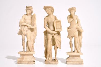 Three Italian carved alabaster figures, 18th C.