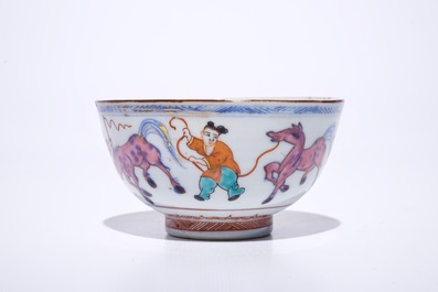 A Chinese Dutch decorated Amsterdams bont bowl with horses, Kangxi