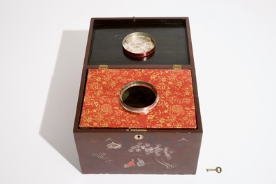 Two Japanese lacquer and mother of pearl boxes and a teapot, Meiji, 19/20th C.