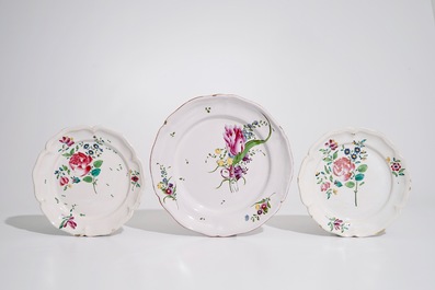A group of French &quot;faience de l'Est&quot; wares, incl. a tureen, a jug and three plates, 18/19th C.