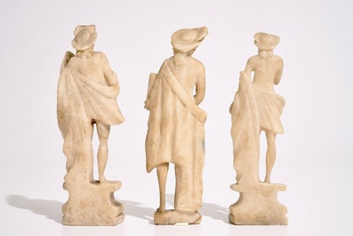 Three Italian carved alabaster figures, 18th C.