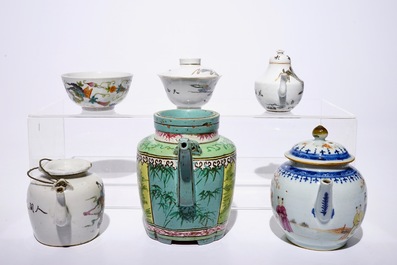 Un lot vari&eacute; en porcelaine de Chine famille rose, Yixing et qianjiang cai, 18/20&egrave;me