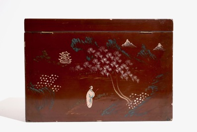 Two Japanese lacquer and mother of pearl boxes and a teapot, Meiji, 19/20th C.