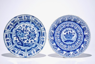 Two Dutch Delft blue and white dishes and two plates, early 18th C.