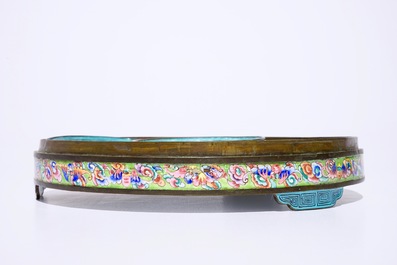 A Chinese Canton enamel sweetmeat set on tray, 19th C.