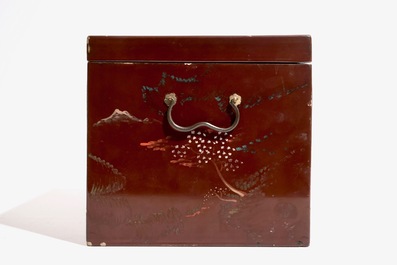 Two Japanese lacquer and mother of pearl boxes and a teapot, Meiji, 19/20th C.