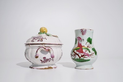 A group of French &quot;faience de l'Est&quot; wares, incl. a tureen, a jug and three plates, 18/19th C.