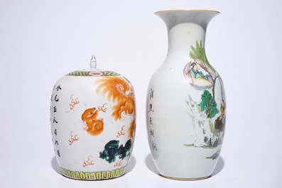 A varied lot of Chinese famille rose and iron red porcelain, 19/20th C.