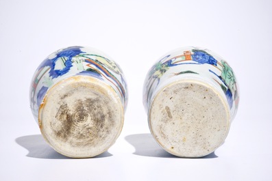 A pair of Chinese wucai meiping vases, Transitional period, Shunzhi