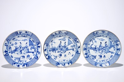 Six Chinese blue and white dishes with the The Two Qiaos, Kangxi/Yongzheng
