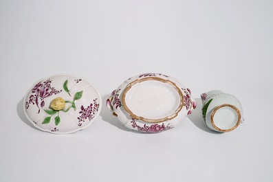 A group of French &quot;faience de l'Est&quot; wares, incl. a tureen, a jug and three plates, 18/19th C.