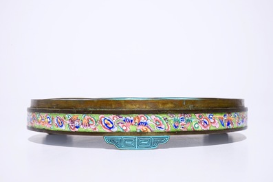 A Chinese Canton enamel sweetmeat set on tray, 19th C.