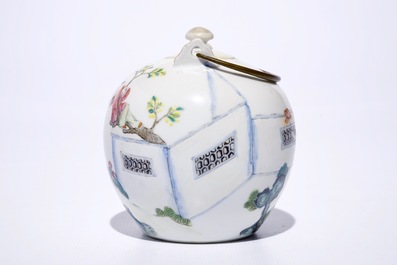 A Chinese famille rose globular teapot with playing boys, 19th C.