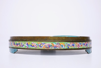 A Chinese Canton enamel sweetmeat set on tray, 19th C.