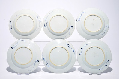 Six Chinese blue and white export porcelain &ldquo;Pompadour&rdquo; plates, Qianlong