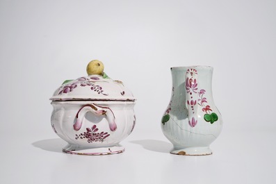 A group of French &quot;faience de l'Est&quot; wares, incl. a tureen, a jug and three plates, 18/19th C.