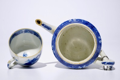 A Chinese blue and white part tea service with landscapes, Qianlong