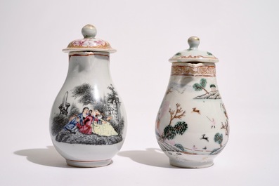 Two Chinese famille rose export milk jugs and covers, Qianlong