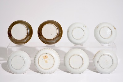 A varied lot of Chinese famille rose and iron red cups and saucers, 18/19th C.