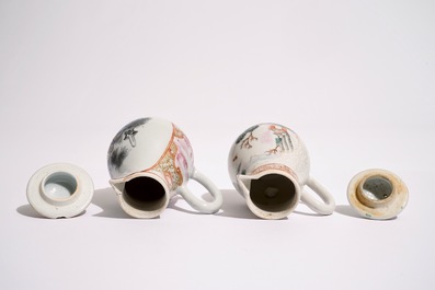 Deux verseuses couvertes en porcelaine de Chine famille rose pour l'export, Qianlong