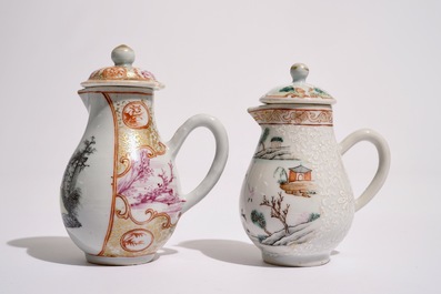 Two Chinese famille rose export milk jugs and covers, Qianlong