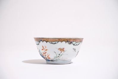 A Chinese famille rose cup and saucer with two egrets, Yongzheng