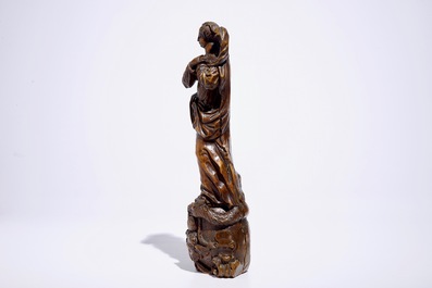 A Flemish carved boxwood figure of Madonna, Antwerp, 16/17th C.