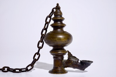 A bronze oil lamp, Tibet, 19/20th C.