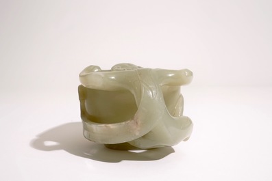 A Chinese pale celadon jade libation cup, 19th C.