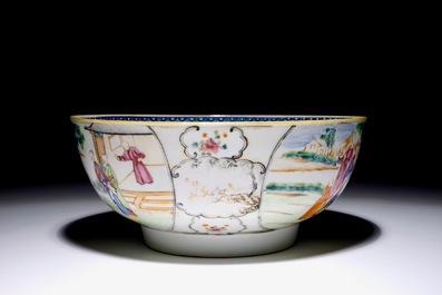 Un bol en porcelaine de Chine famille rose &agrave; d&eacute;cor mandarin, Qianlong