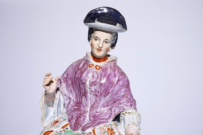 A massive Dutch Delft polychrome petit feu fountain in the shape of a lady, 18th C.