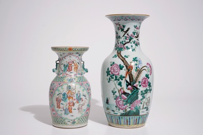 Deux vases en porcelaine de Chine famille rose, 19&egrave;me