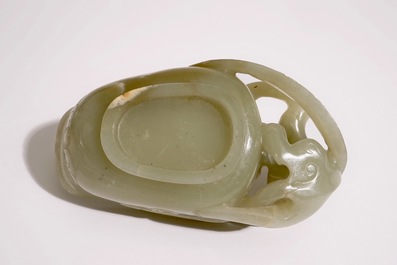 A Chinese pale celadon jade libation cup, 19th C.