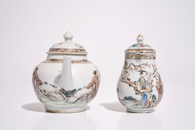 A fine Chinese famille rose teapot and matching milk jug, Yongzheng