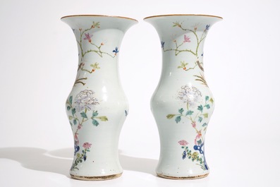 A pair of Chinese famille rose yenyen vases with pheasants, 19th C.