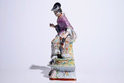 A massive Dutch Delft polychrome petit feu fountain in the shape of a lady, 18th C.