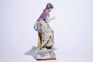 A massive Dutch Delft polychrome petit feu fountain in the shape of a lady, 18th C.