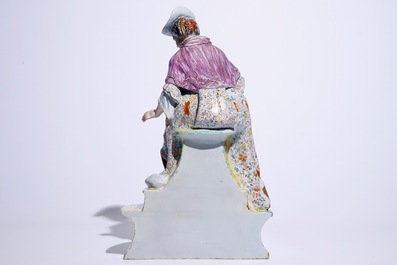 A massive Dutch Delft polychrome petit feu fountain in the shape of a lady, 18th C.